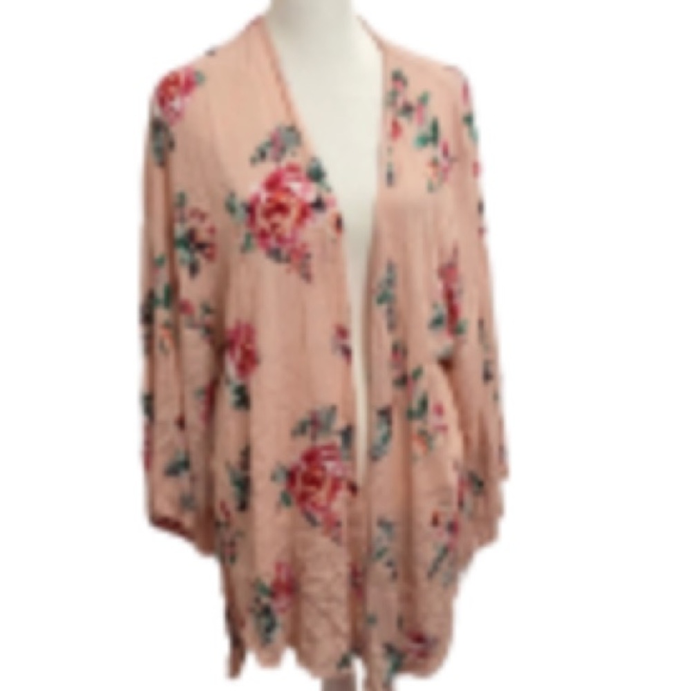 NWT Hopeful Hearts Peach Open Front Kimono Size Oversized Small